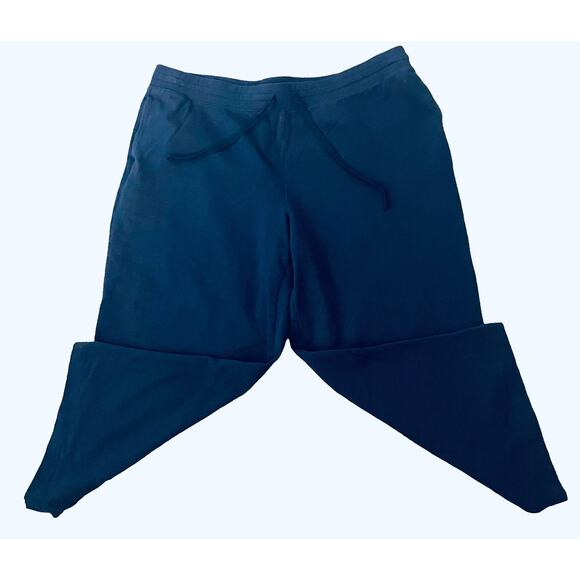 KAREN SCOTT HI-RISE WIDE LEG PULL-ON CAPRIS PANTS, WOMENS, L, NAVY BLUE-DRAWCORD - Picture 5 of 11